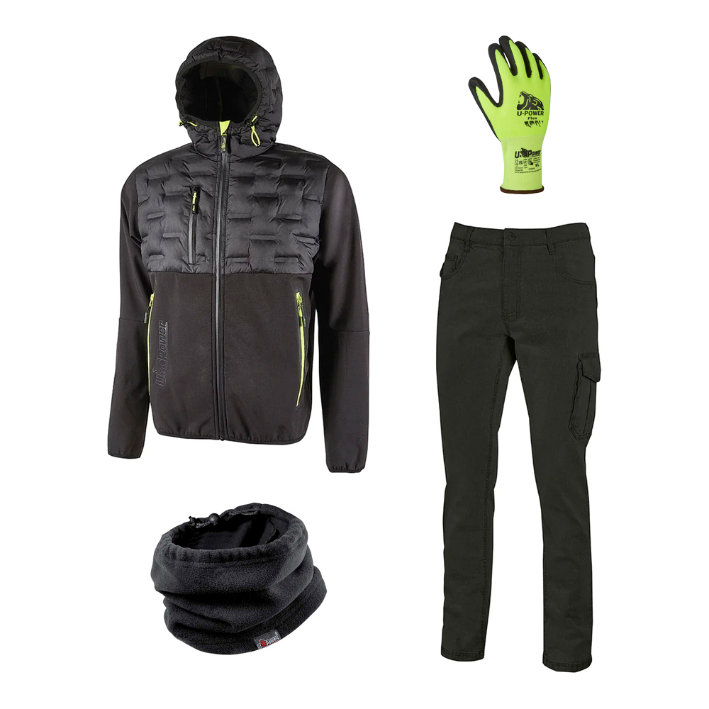 Xmas Kit Black Carbon Tg.L U-POWER - Giacca, Pantalone, Scaldacolllo e Guanti