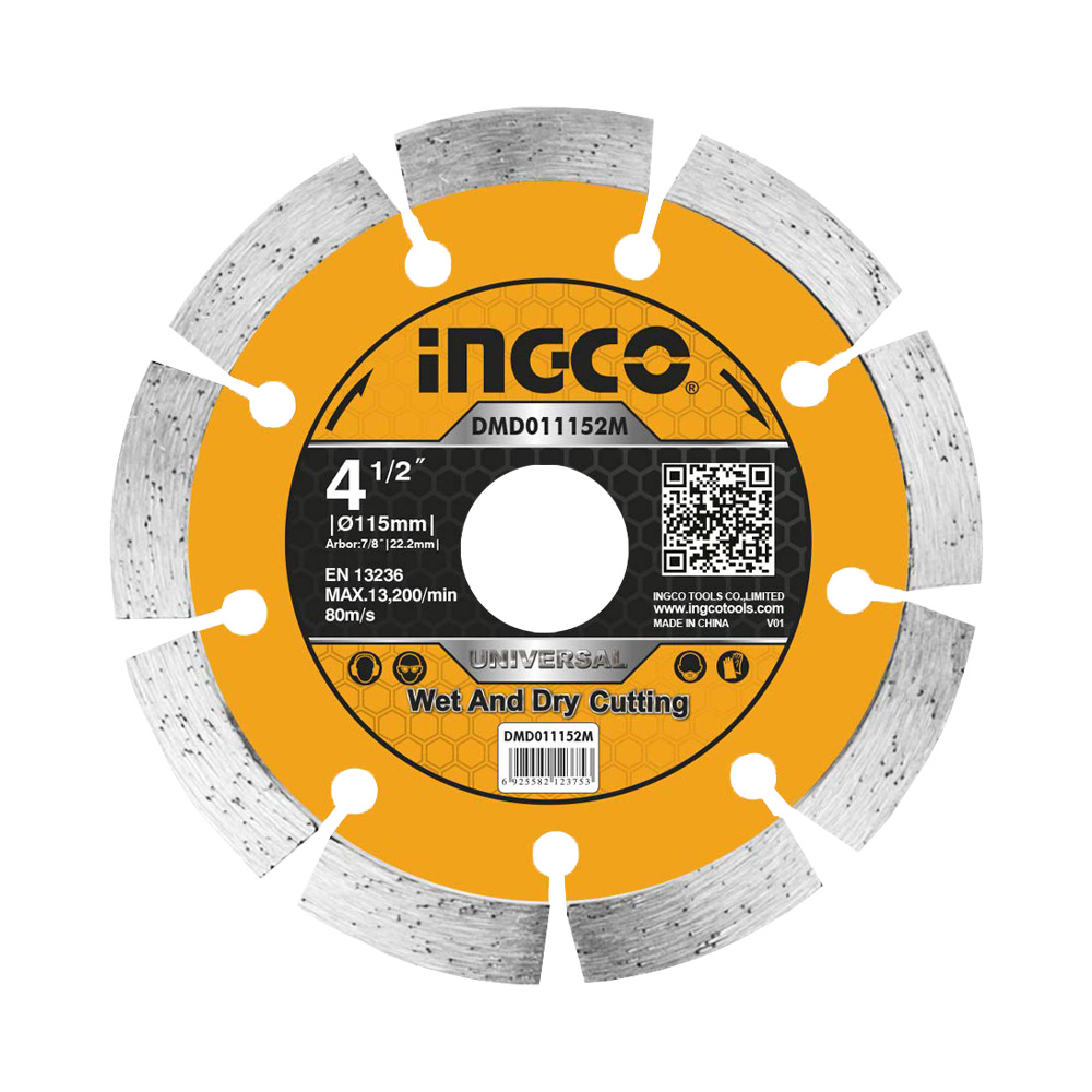 Disco diamantato segmentato 115 mm con lama 7,5 mm ingco - box 10 pezzi.