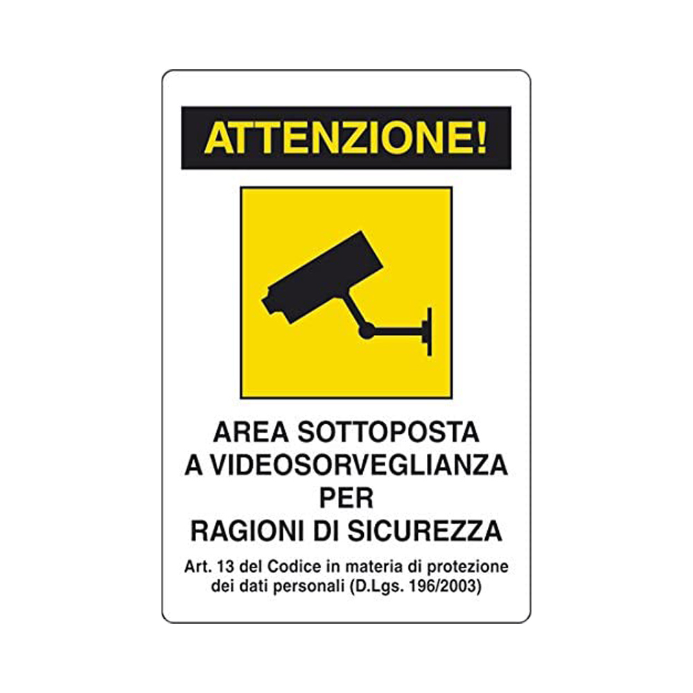 Cartello in Carta Autoadesiva 12x18 cm - AREA VIDEOSORVEGLIATA (ART. 13)