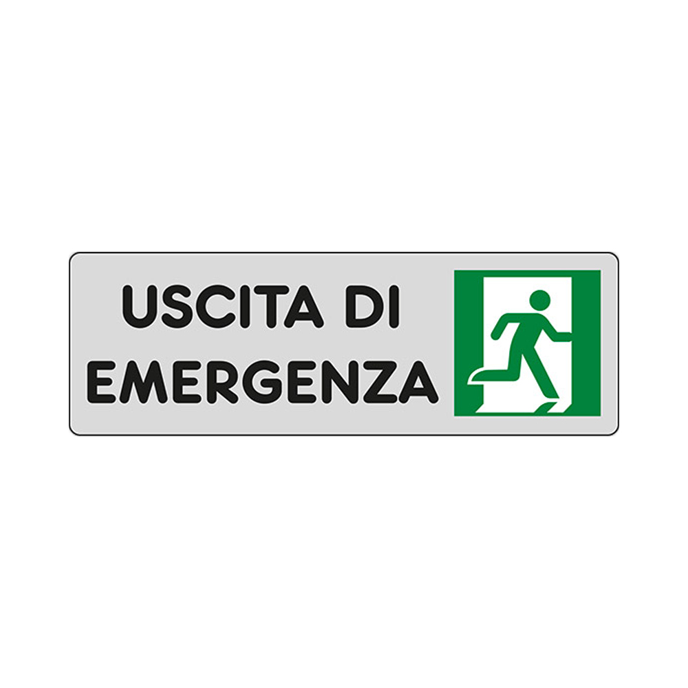 Cartello in carta autoadesiva 15x5 cm - uscita di emergenza a destra.