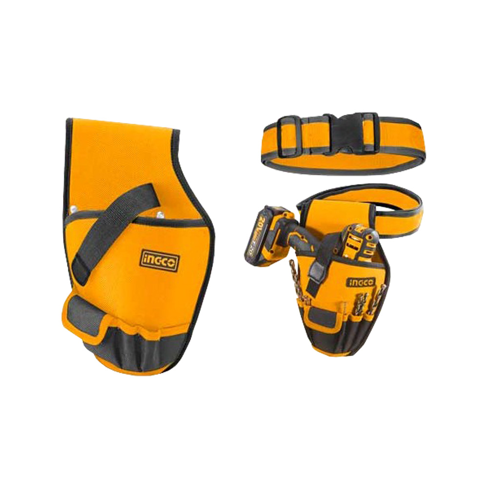 Fodero portautensili ingco - cintura, tasca per trapano, 5 tasche per punte.