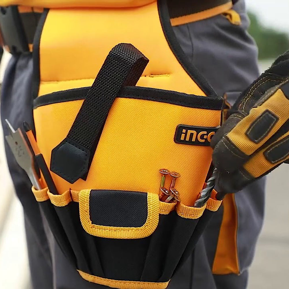 Fodero Portautensili INGCO - Cintura, Tasca per Trapano, 5 Tasche per Punte