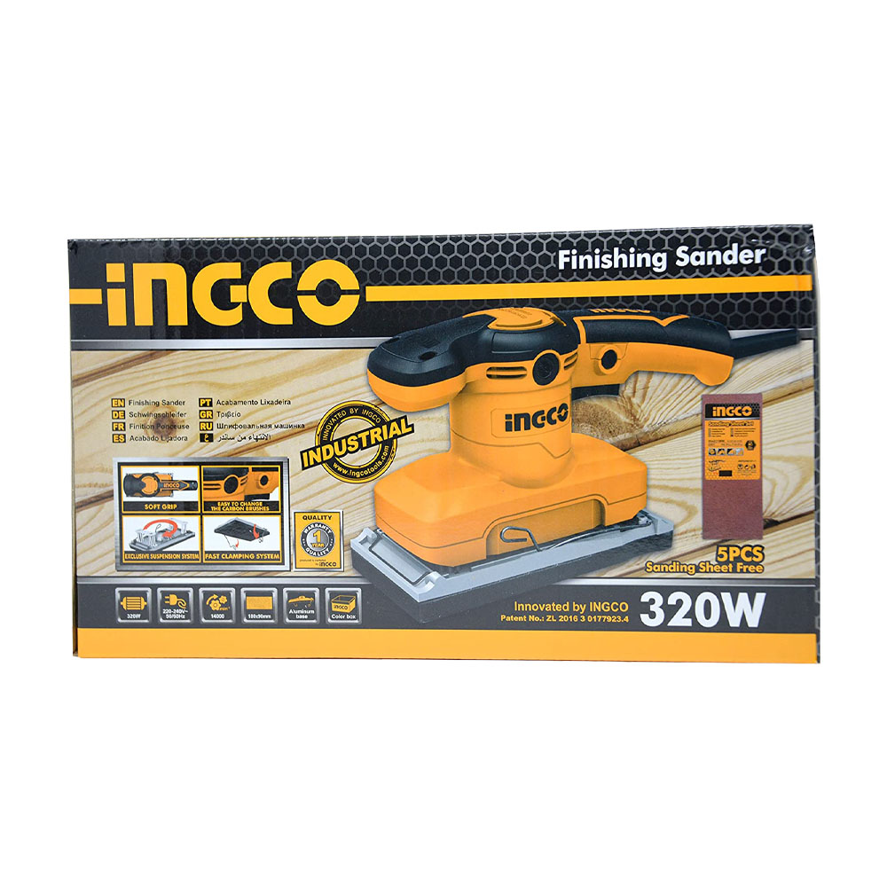 Levigatrice Orbitale 320W Industrial INGCO - 5 Fogli Carta Abrasiva