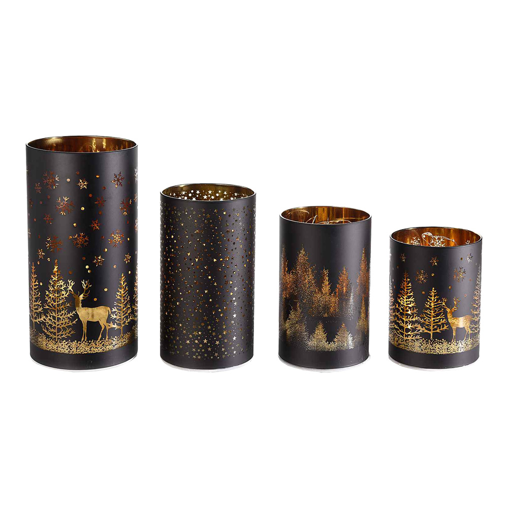 Lampade natalizie cilindriche in vetro scuro con led fercolor - set 4 pezzi.