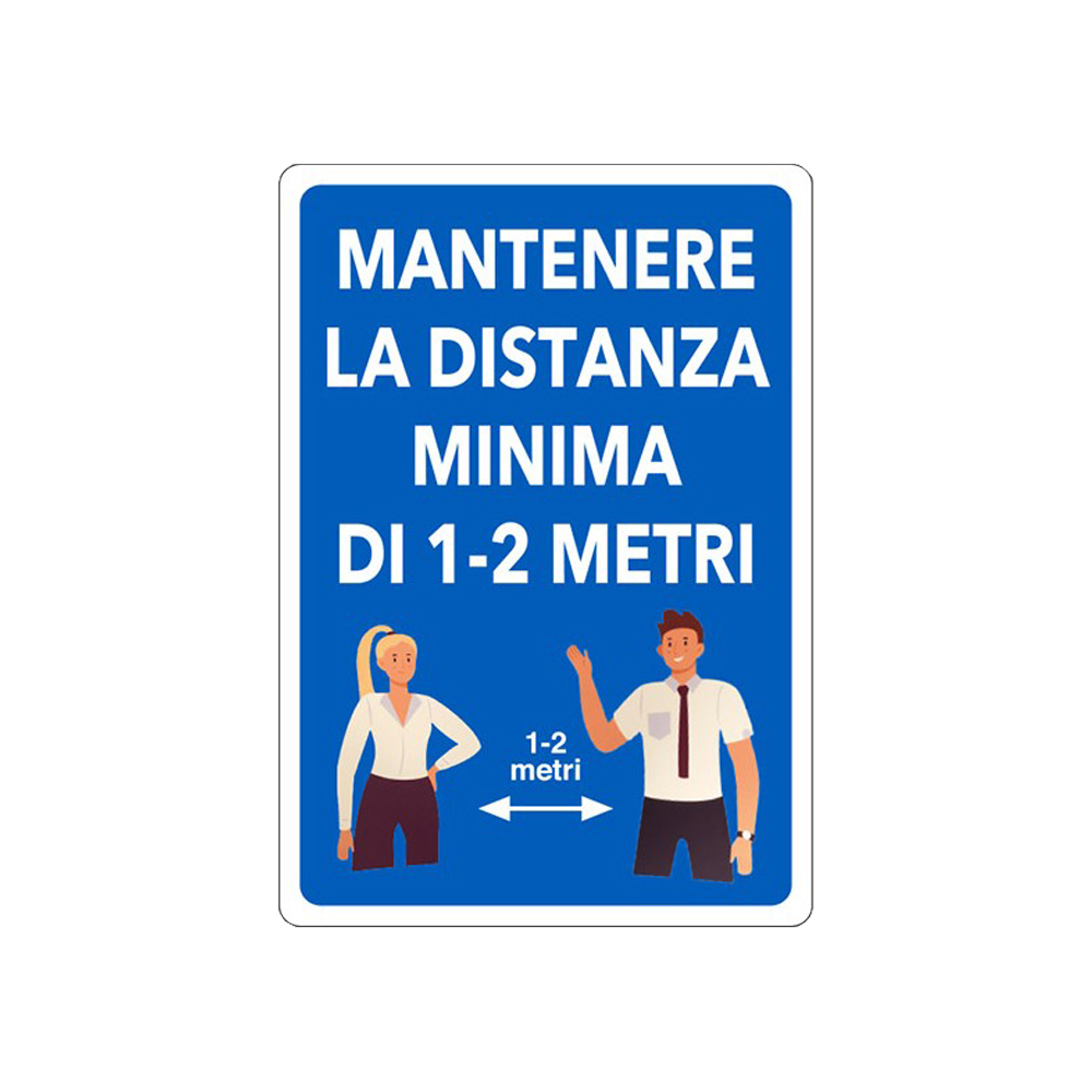 Cartello in Carta Autoadesiva 20x30 cm - MANTENERE LA DISTANZA MINIMA 1-2 METRI