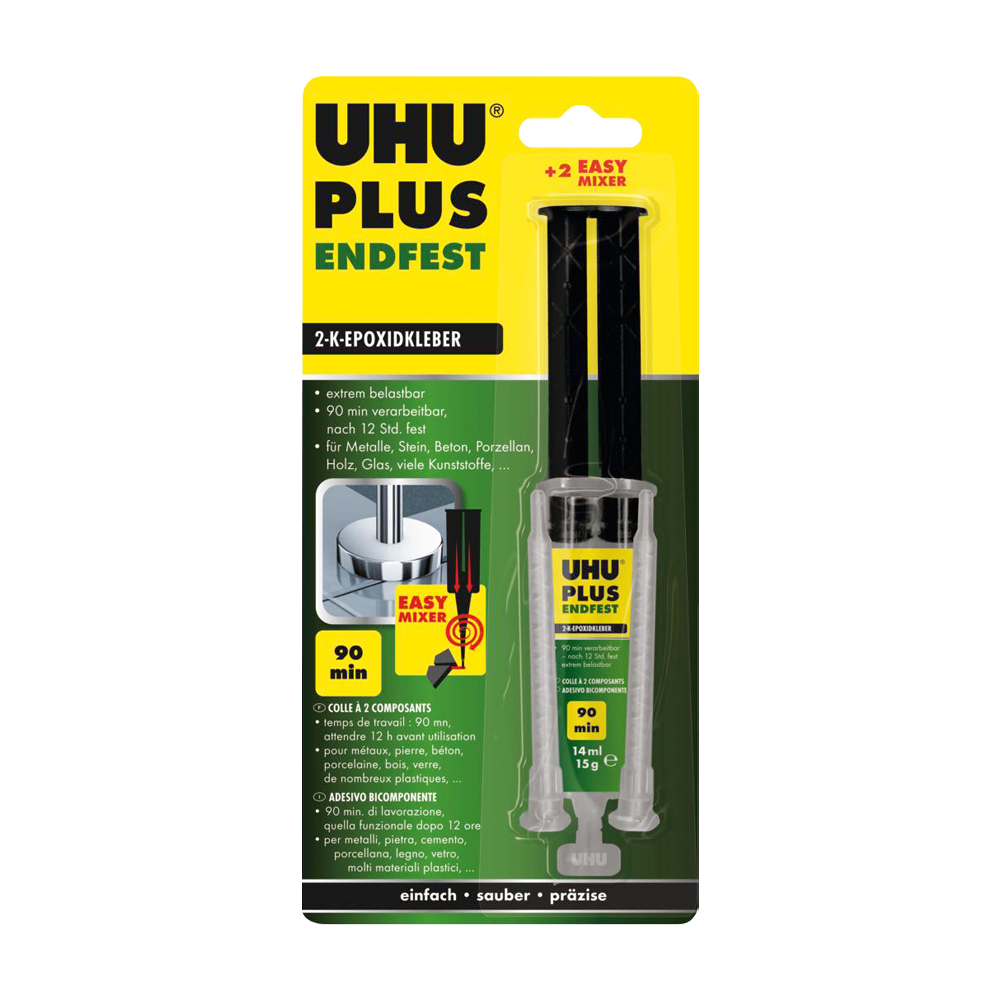 Adesivo plus endfest 90 min uhu 15,5 gr - siringa doppia camera con 2 beccucci.