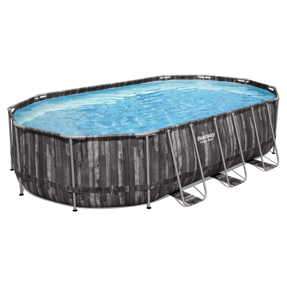 Piscina Fuori Terra Ovale Power Steel BESTWAY effetto legno - CM.610x366x122h