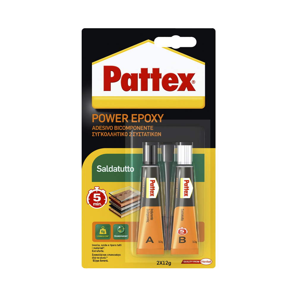 Adesivo Bicomponente Power Epoxy Saldatutto 5 Minuti PATTEX - Mix 2x12 gr