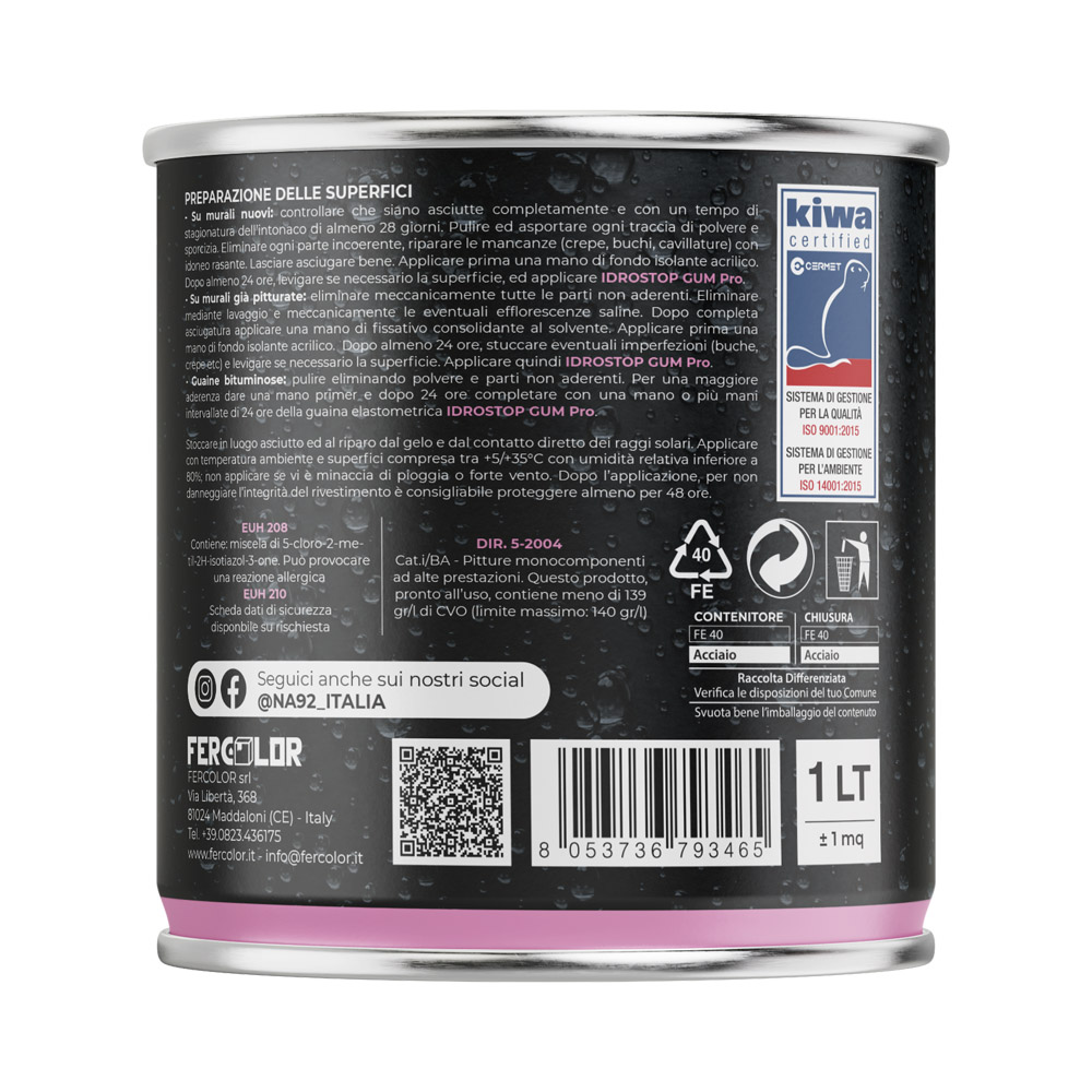 Guaina Gomma Elastomerica Idrorepellente IDROSTOPGUM NA92 LT.1 Grigia