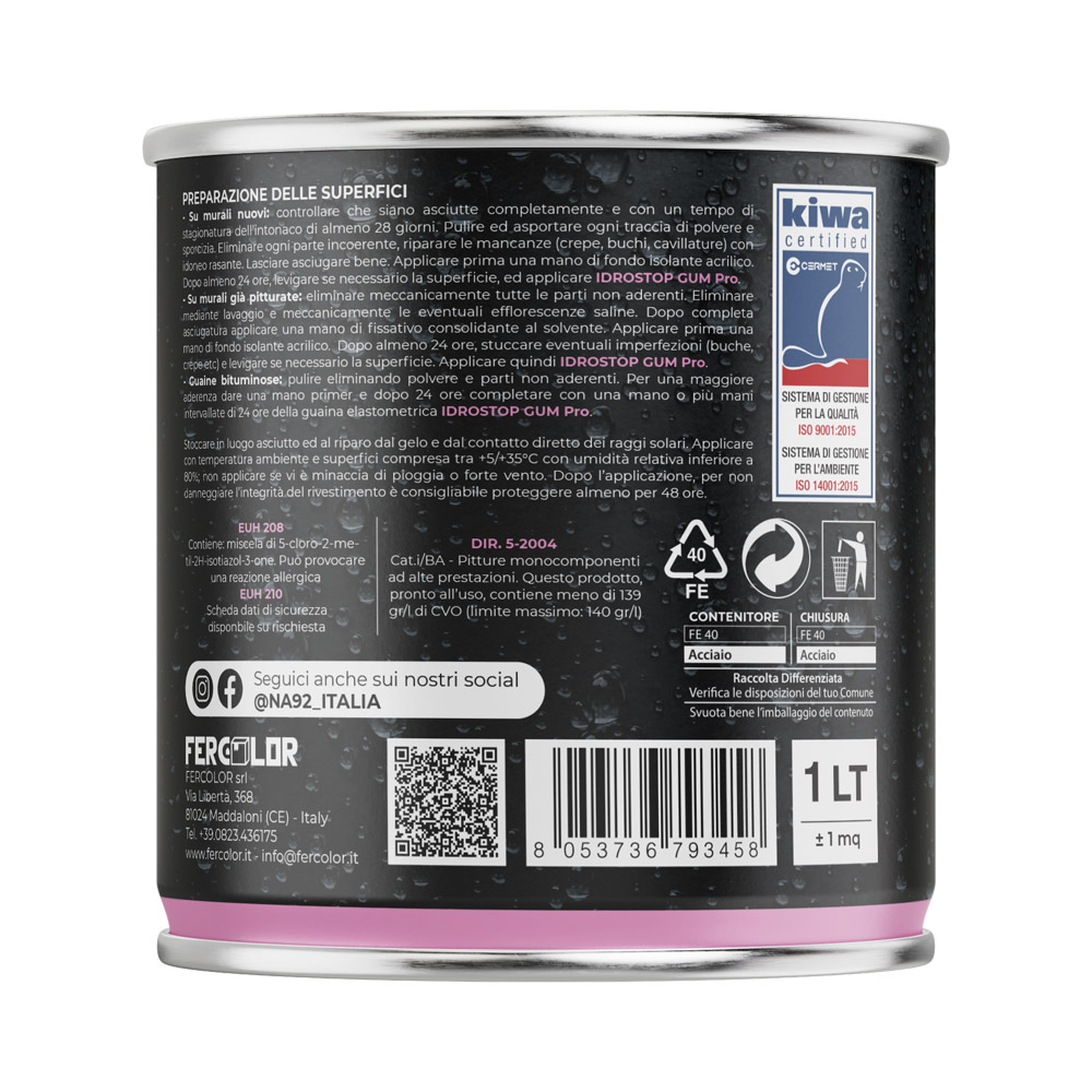 Guaina Gomma Elastomerica Idrorepellente IDROSTOPGUM NA92 LT.1 Nera