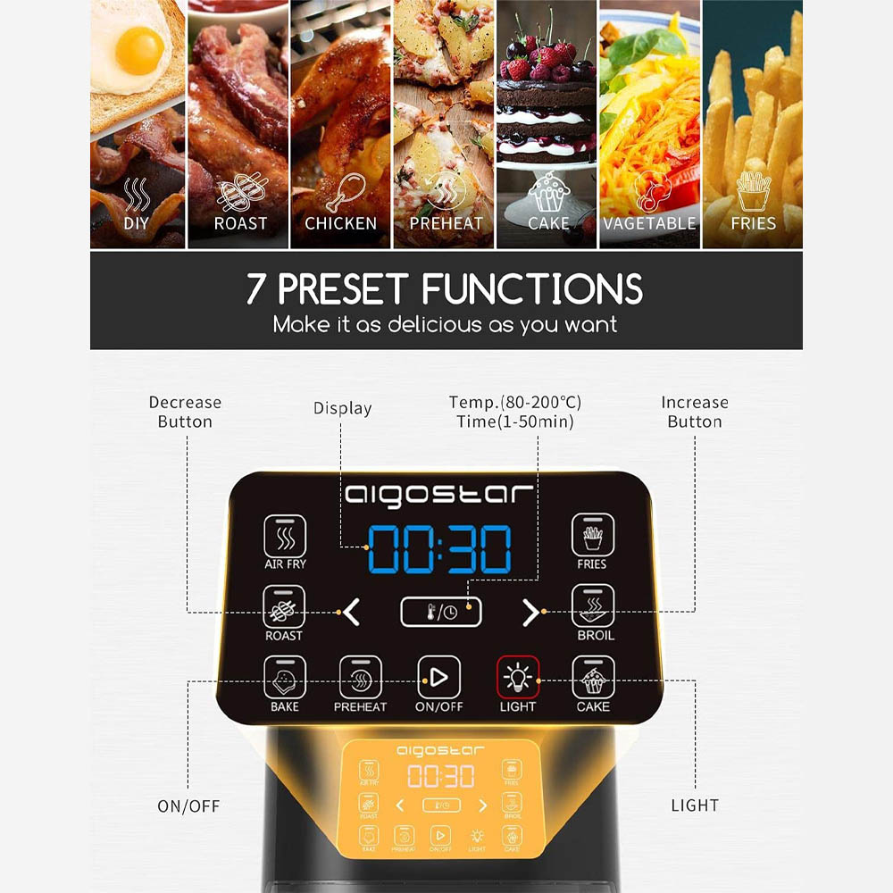 Friggitrice ad Aria Maha 7 in 1 1600W AIGOSTAR - Cestello da 4 Lt
