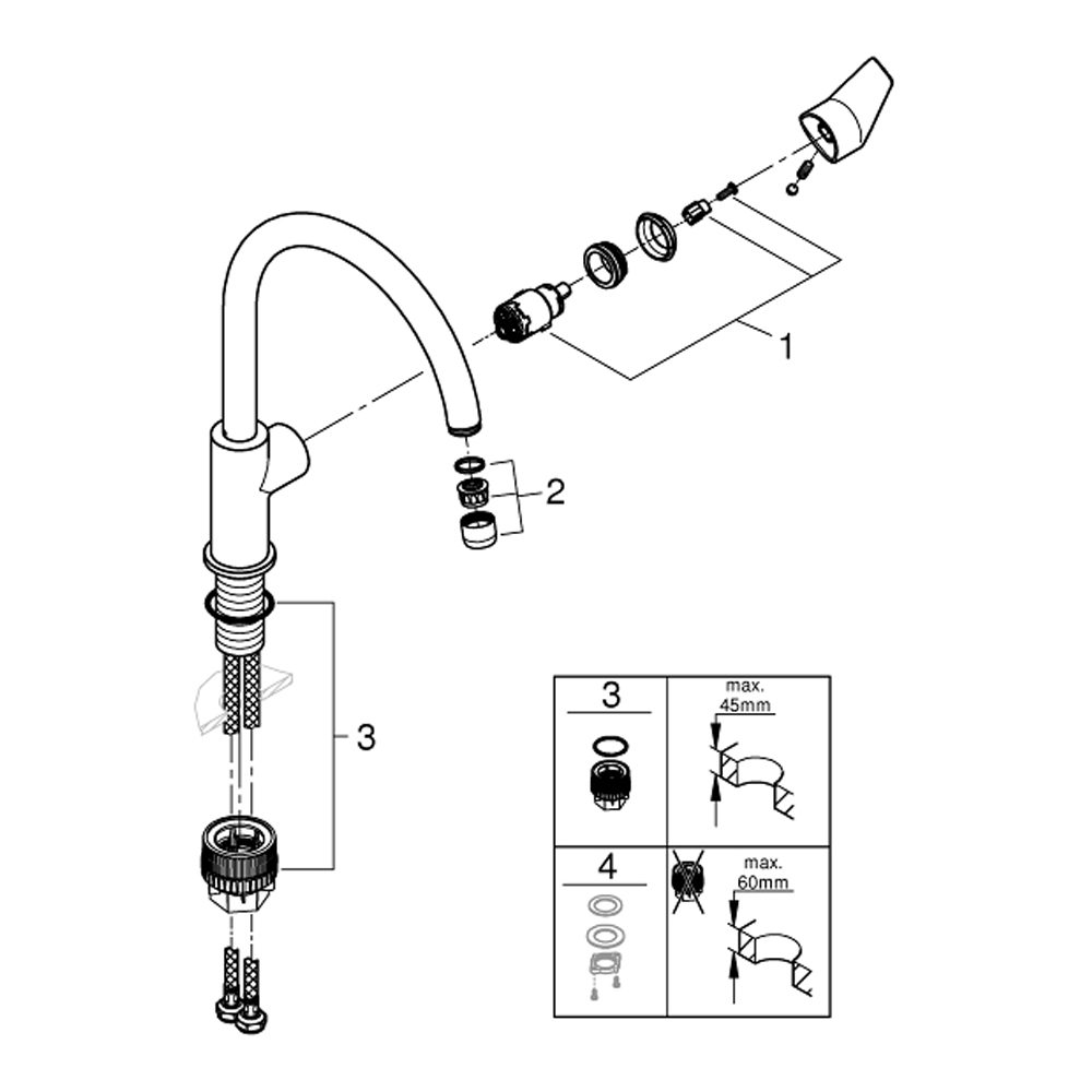 Miscelatore Monocomando per Lavello Canna Alta Bauedge GROHE - Finitura Cromata