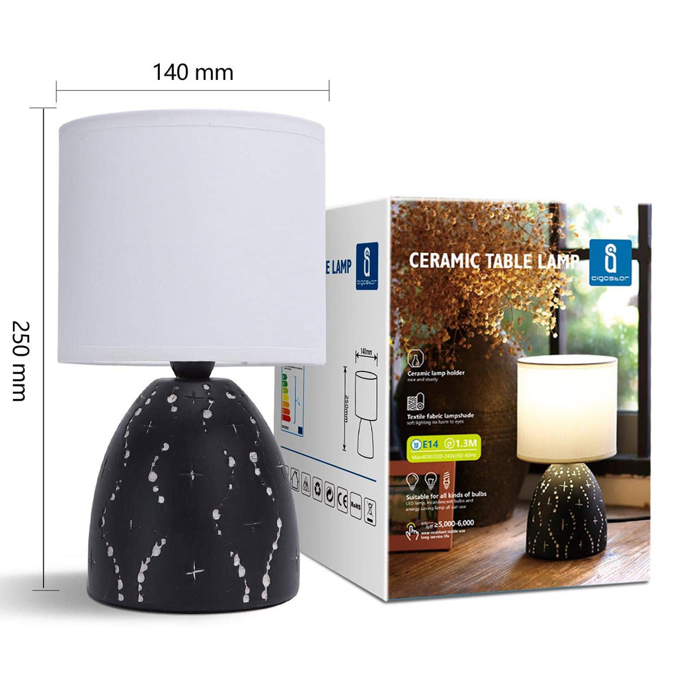 Lampada da Tavolo Vintage in Ceramica Nero AIGOSTAR - Attacco E14