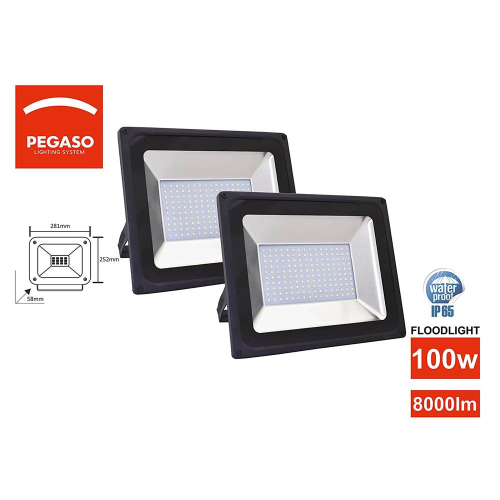 Faretto LED 100W PEGASO - Luce Naturale 4000K - 20.000 Ore di Lavoro - IP65