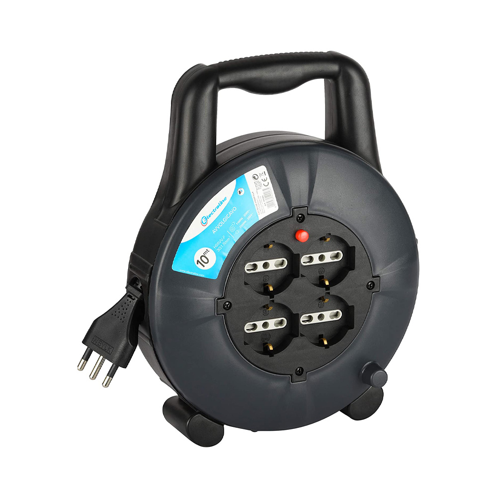 Avvolgicavo 10 mt electraline - sezione 3x1.5 mmq - 4 prese schuko 10/16a.