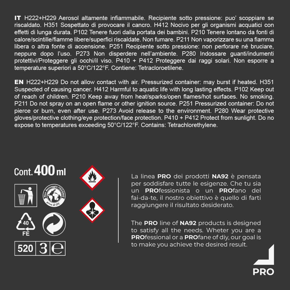 Disossidante Contatti Elettrici PRO NA92 ELEKTRO 400 ml - Formulazione Oleosa