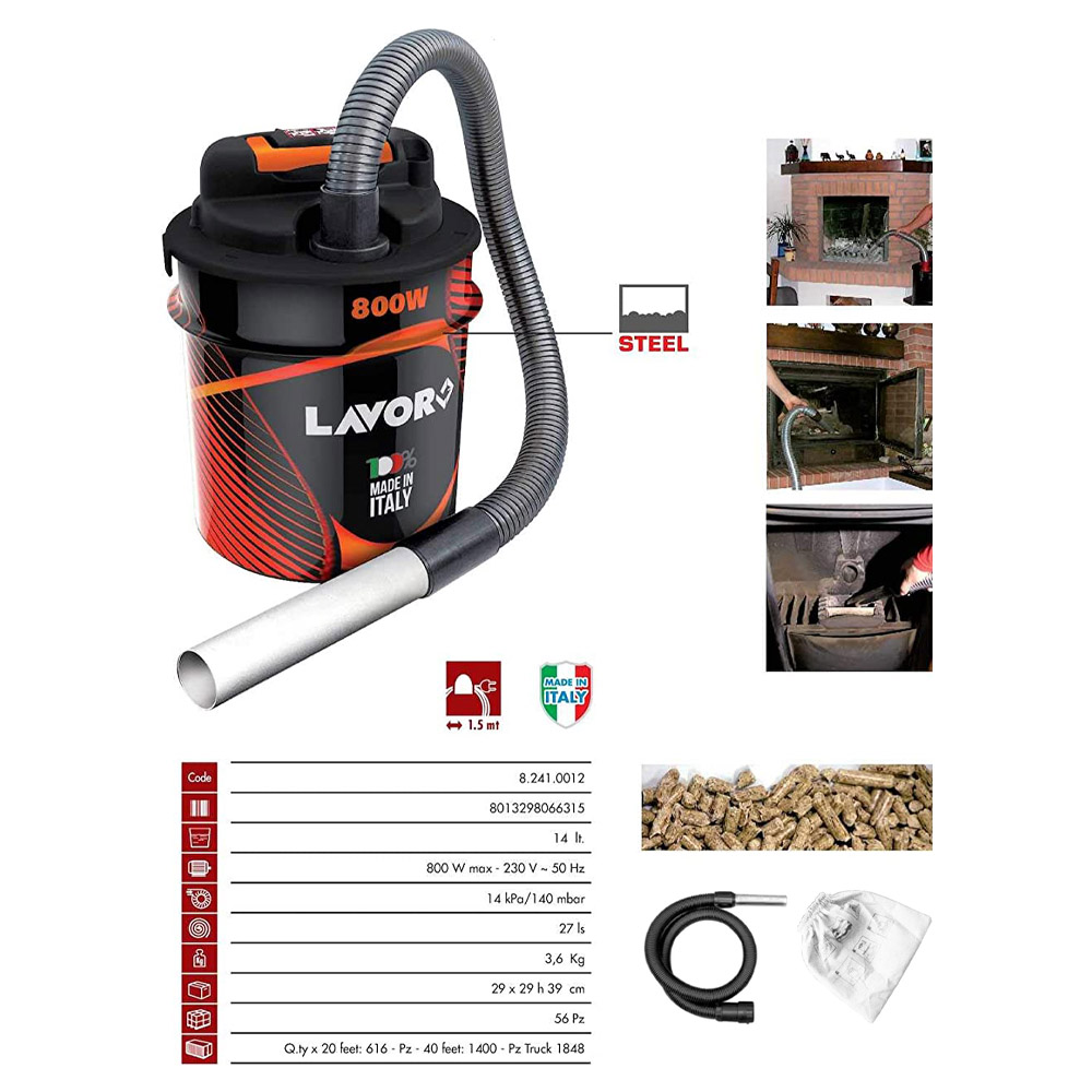 Bidone Aspiracenere 18 Lt Ashley 111 800W LAVOR - Funzione Soffiante