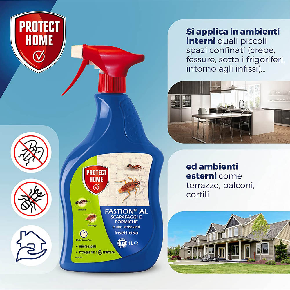 Insetticida Spray Fastion Al 1 Lt PROTECT HOME per Scarafaggi, Formiche, ecc.