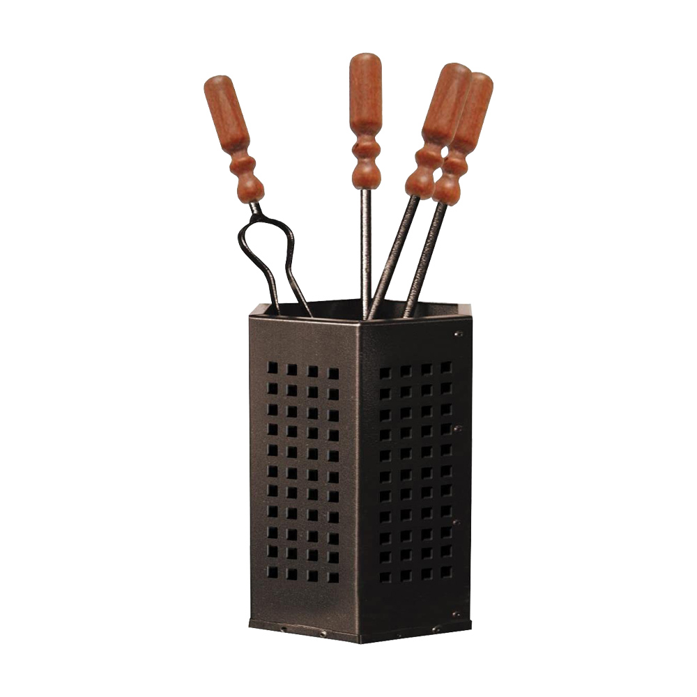 Set camino in acciaio box ferliving - con supporto e 4 attrezzi.