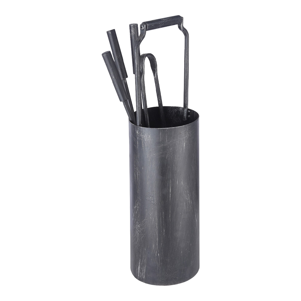 Set Camino in Acciaio Anticato Secchiello FERLIVING - con Supporto e 4 Attrezzi