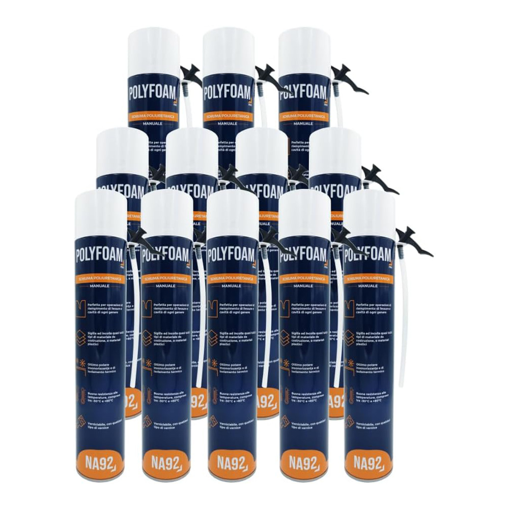 Schiuma poliuretanica manuale na92 polyfoam 750 ml - maxi conf. 12 pezzi.