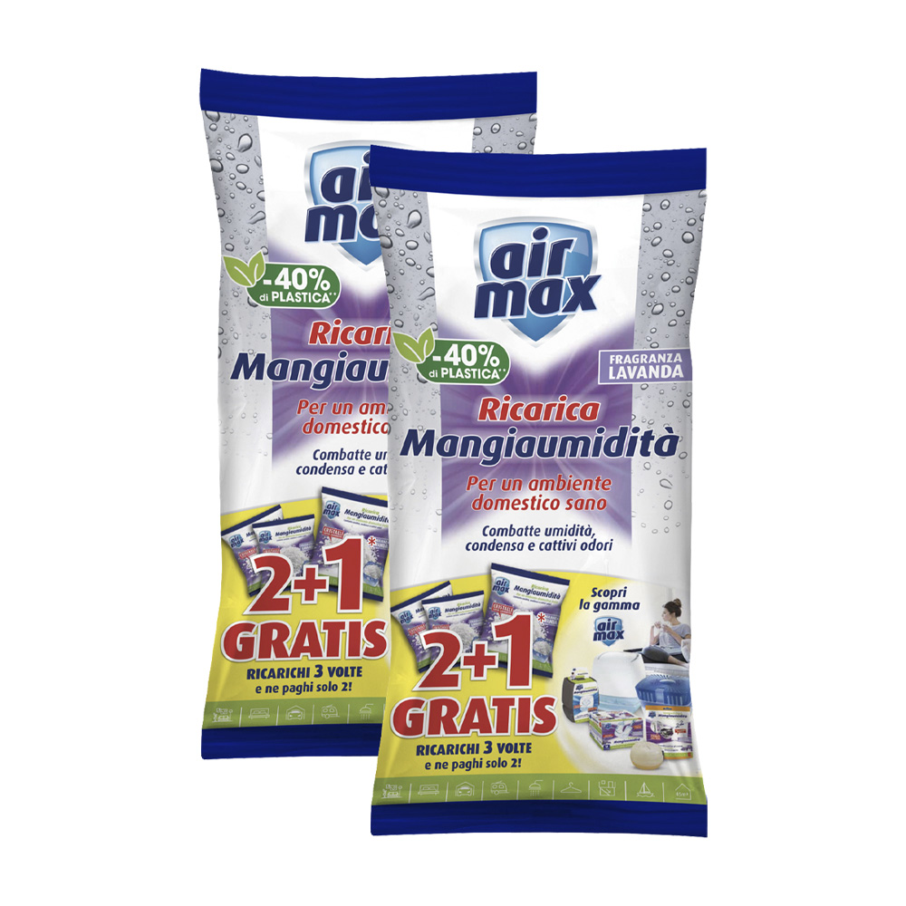 Ricarica Sali Assorbiumidità Lavanda 2x1350 gr AIR MAX - Circa 6 Ricariche