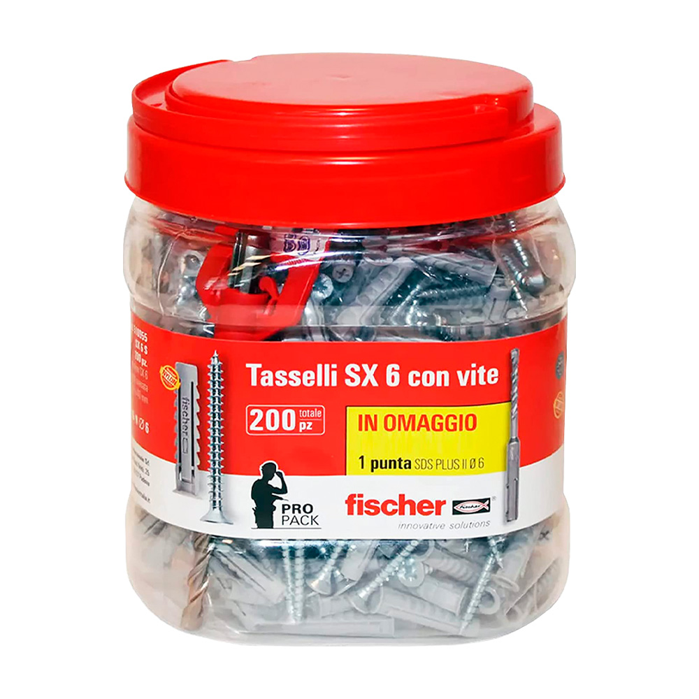 Tassello nylon con vite sx 6 s 200 pz fischer - con punta sds plus ii.