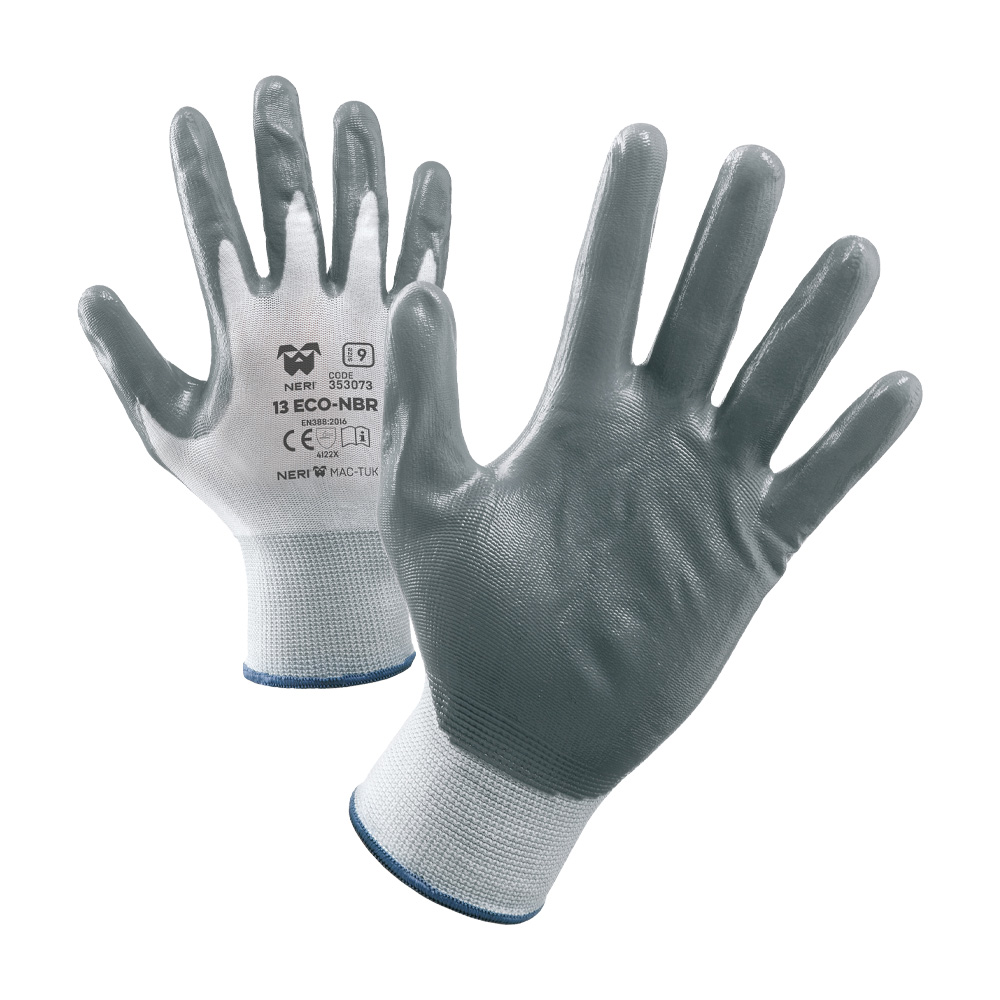 Guanti in nylon con palmo in nitrile nbr 13 eco ferwork - taglia 9.