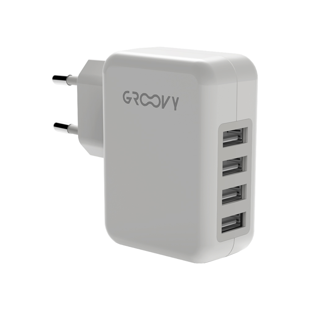 Caricatore per smartphone 4 porte usb groovy - ricarica simultanea rapida.