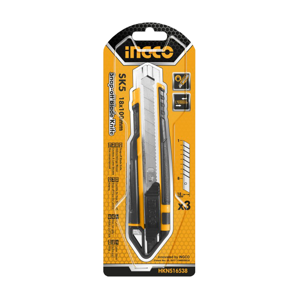 Cutter Ergonomico con con Pulsante Scorrimento INGCO - Lama 18x100 mm
