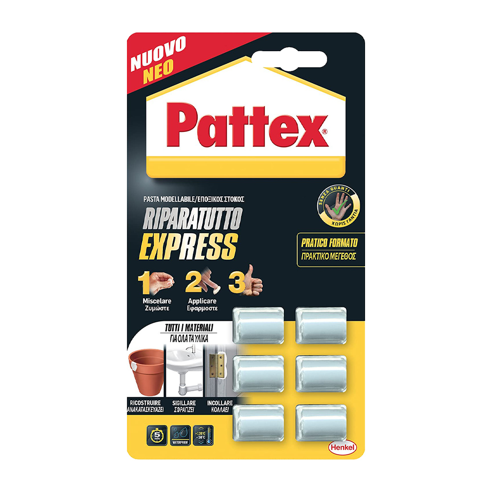 Adesivo in pasta modellabile riparatutto express monodose pattex 6x5 g.