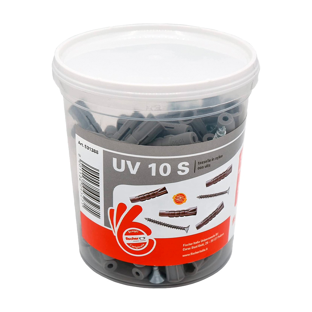 Tassello in Nylon con Vite UV 10 mm FISCHER - Barattolo 50 Pezzi
